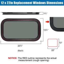 OUTPRIZE Fixed RV Window, 12" W x 22" H Tinted Window Replacement for RV Camper Caravan Motorhome with Trim Ring, Suitable for 7/8" or 1-1/4" and Slightly Thicker Up to 1/16" Walls, DOT Approved