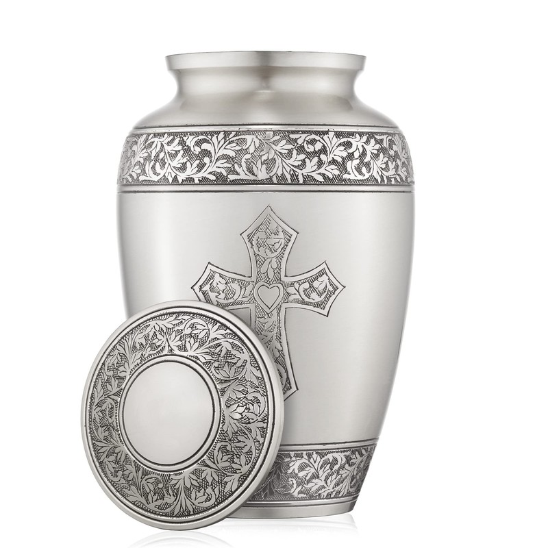 Reminded Adult Cremation Memorial Urn for Human Ashes, Pewter Etched
