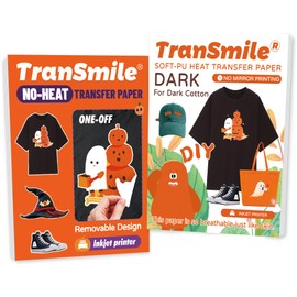 TranSmile NO-Heat + Heat Transfer Paper for Inkjet Printer (10+10 Sheets, 8.5x11", Dark), No Iron + Iron on Transfers for Dark Fabric, Printable Heatless +Heat Transfer Vinyl for T Shirts