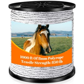 Wowangce Electric Fence Polywire 1000 Feet(305m) Length, 0.3 Inch Wide(8mm) Electric Fencing Wire with 6 Stainless Steel Strands Portable Electric Fence Rope for Livestock Garden