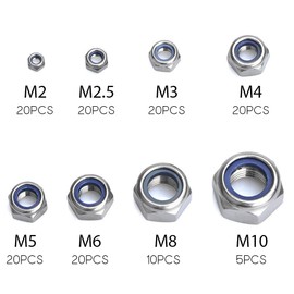 Lock Nuts Hex Nuts Stop Nuts Clamping Nuts Self-Locking 304 Stainless Steel Nuts Assortment Kits Locking Nuts M2 M2.5 M3 M4 M5 M6 M8 M10