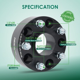MOCA 4PCS 50.8mm Wheel Spacers 5x127 to 5x127mm Bolt Pattern 71.5mm Hub Bore 1/2" x20 Bolt fit 1999-2010 for Jeep Grand Cherokee, 2006-2010 for Jeep Commander, 2007-2018 for Jeep Wrangler