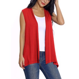 Women's Sleeveless Open Front Cardigan Vest Lightweight Cool Coat (Red, M)