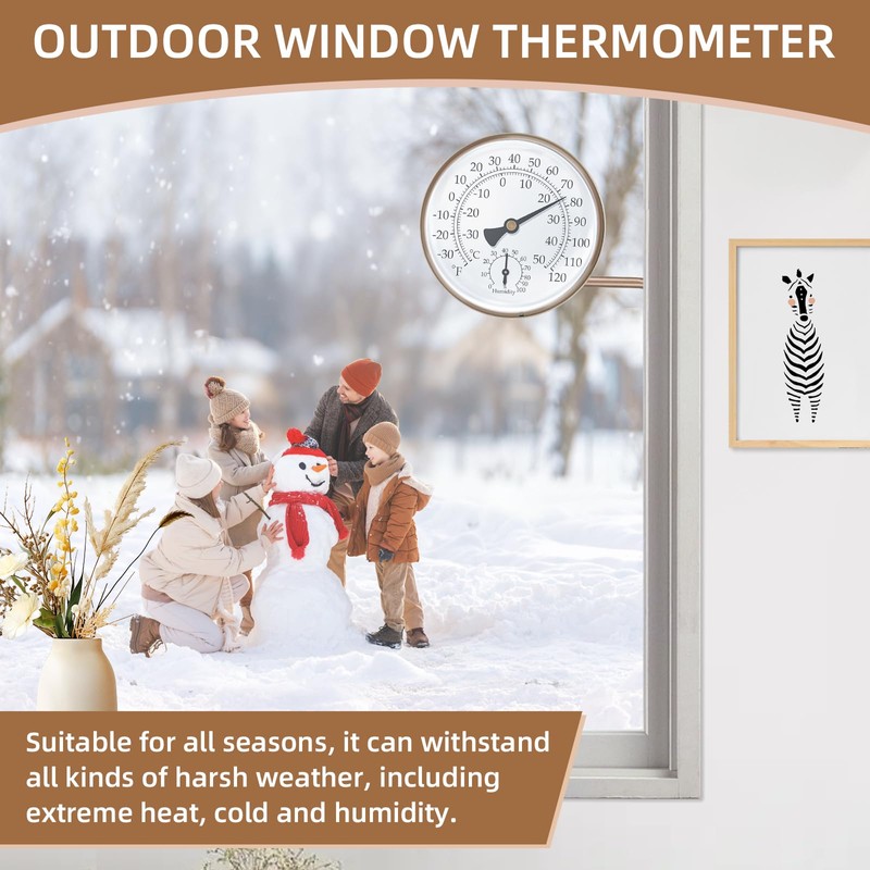 4 Inch Brass Outdoor Thermometer, Outside Decorative Thermometer for Patio,