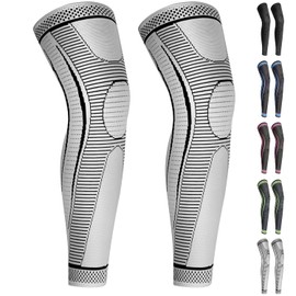 Ruilaibao 2 Pack Full Leg Compression Sleeves for Men And Women Long Knee Brace Support for Basketball, Running, Workout, Cycling, Sport (Gray, XX-Large)