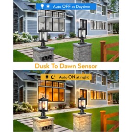 VIANIS Dusk to Dawn Outdoor Post Light Fixture with Pier Mount Base, 2 Pack Waterproof Lamp Posts Outdoor Lighting, Anti-Rust Aluminum Black Post Lantern Outdoor with Tempered Glass (Hardwired 120V)