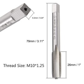 Boxonly Metric Machine Tap Left Hand for Drilling Tapping Cutting on Soft Metal Aluminum Plate and Iron H2 3 Flutes High Speed Steel Screw Thread Taps Tapping Tool M10 x 1.25mm 1pcs