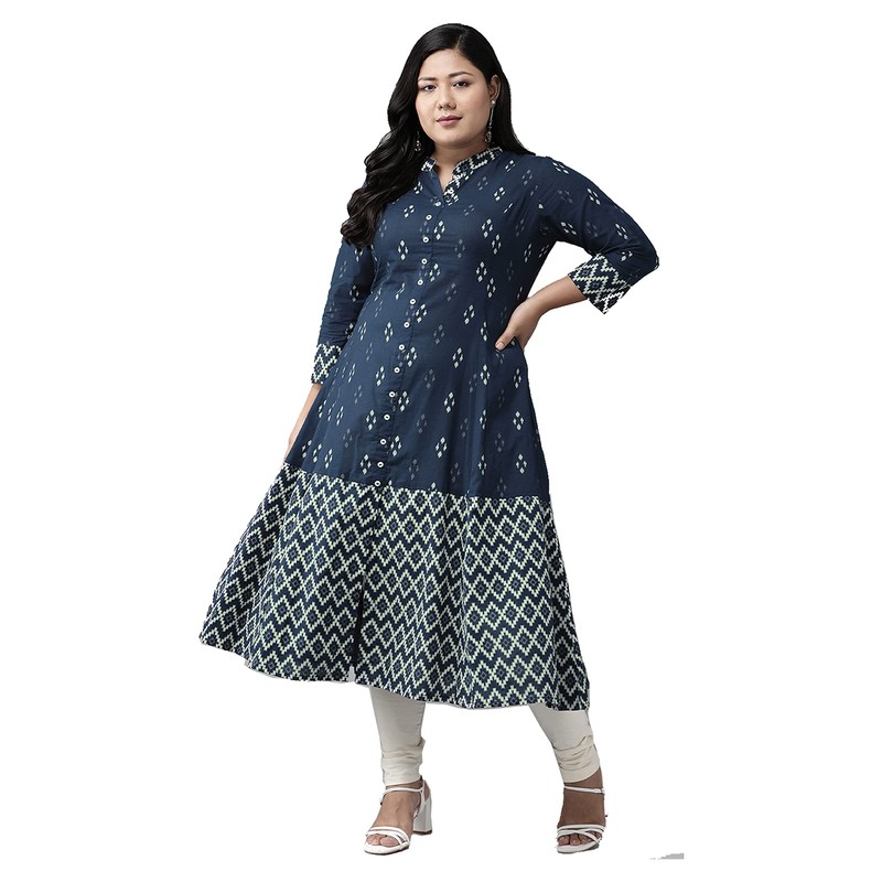 Yash Gallery Kurta de algodón indio con estampado de Ikat