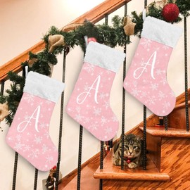 DOMIKING Letter A Pink Large Christmas Stockings 1 Pack 17.1 Inches Fireplace Hanging Stocking Ornaments Xmas Decoration for Stairs Bed Mantle