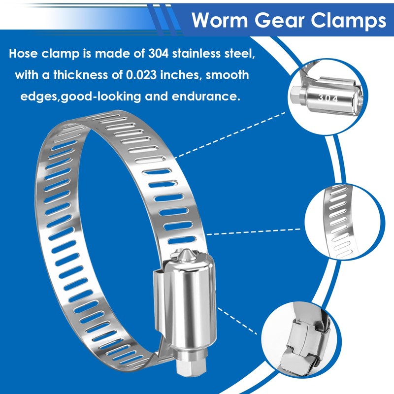 350Pcs 5.3-51mm Single Ear Hose Clamps with Worm Gear Hose