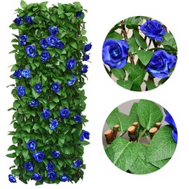 Sumery Expandable Fence Privacy Screen for Balcony Patio Outdoor,Decorative Faux Ivy Fencing Panel,Artificial Hedges (Single Sided Leaves) (1, Blue Flowers)