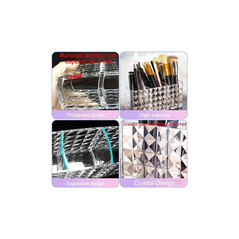 Organizador Maquillaje Acrílico 3compartimentos Transparente