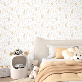 Yullpaper Peel and Stick Bunny Wallpaper Animals Removable Wall Paper for Baby Girls Room Nursery Pink Wallpapers Stick and Peel Vinyl Wallpaper for Living Room Cabinets Contact Paper 17.5×102.3’’