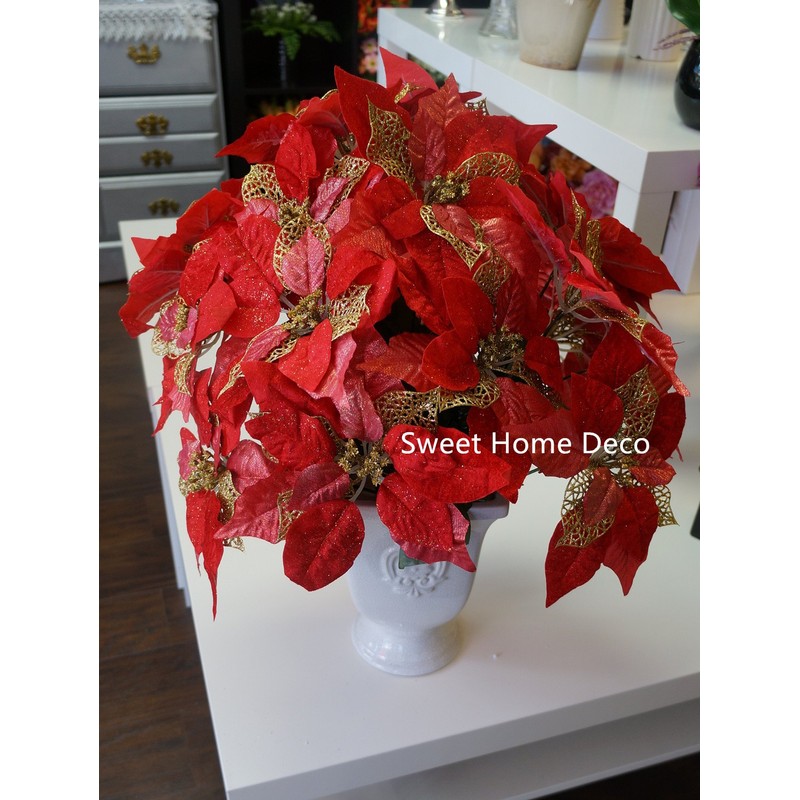 Sweet Home Deco 10'' Silk Poinsettias Artificial Flower Heads Christmas