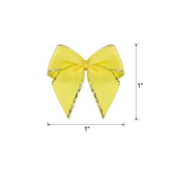 MECCANIXITY 50Pcs Mini Metallic Edge Ribbon Bow 1" Satin Ribbon Flower Bows Soft for Craft DIY Hair Bow Sewing Wedding Birthday Party Silver Edge Yellow