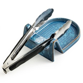 Cooking Spoon Rest with Slot or Spatula, Spoons or Tong Ceramic Spoon Rest for Countertop Heat-Resistant Spoon Rest for Stove Top Perfect Rest for Utensil and Spoon, Blue