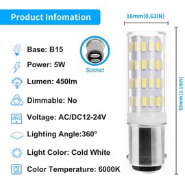 PYRJIN Ba15D Led Bulb 12V Double Contact 12V 24V Ac/Dc 5W, Double Contact Bayonet Base, Equivalent to 45W Halogen, Cold White 6000K for Interior, Exterior Lighting. (2-Pack)