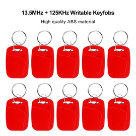 OBO HANDS 10pcs Red Dual Frequency RFID Keyfob 125khz and 13.56Mhz All-in-one Composite Keychain UID Rewritable Used to Copy/Clone Key/Cards