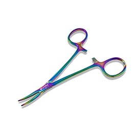Cynamed Mosquito Hemostatic Forceps with Multicolor/Rainbow Titanium Coating - Premium Quality - Hemostat Clamping Pliers with Serrated Jaws (5 in. (12.7 cm), Curved Jaws)