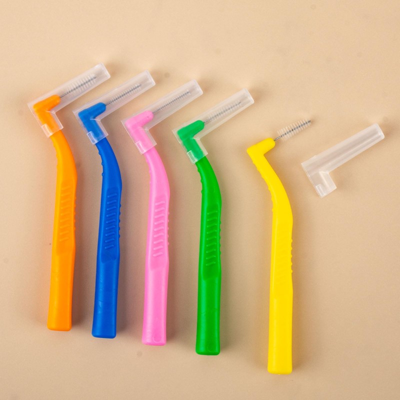 AWAVM 50PCS Interdental Brushes,5 Sizes L-Shaped Angled Head with Non-Slip