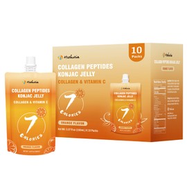 Hethstia Konjac Jelly with Collagen Peptides, 10 Packs Orange Flavor Drinkable Jelly Squeeze Pouch, Healthy Snacks, Fruit Sweet Orange Jelly with Vitamin C, Keto, Low Calorie(7 Kcal), Healthy Food Gifts