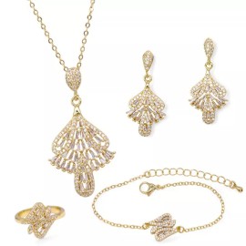 Unbranded 18k-Gold Plated with Cubic Zirconia Pendant Necklace Bracelet Earrings Rings Set