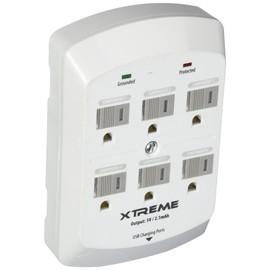 Xtreme 28621 6-Outlet Wall Tap with 2 USB Ports