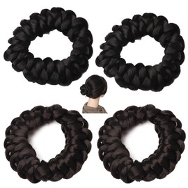 4 Pcs Wig Braided Elastic Hair Bands, No-Damage Ponytail Holders for Women Girls, Wig Imitation Head Ropes Hair Ties, Black & Black Brown Accessories