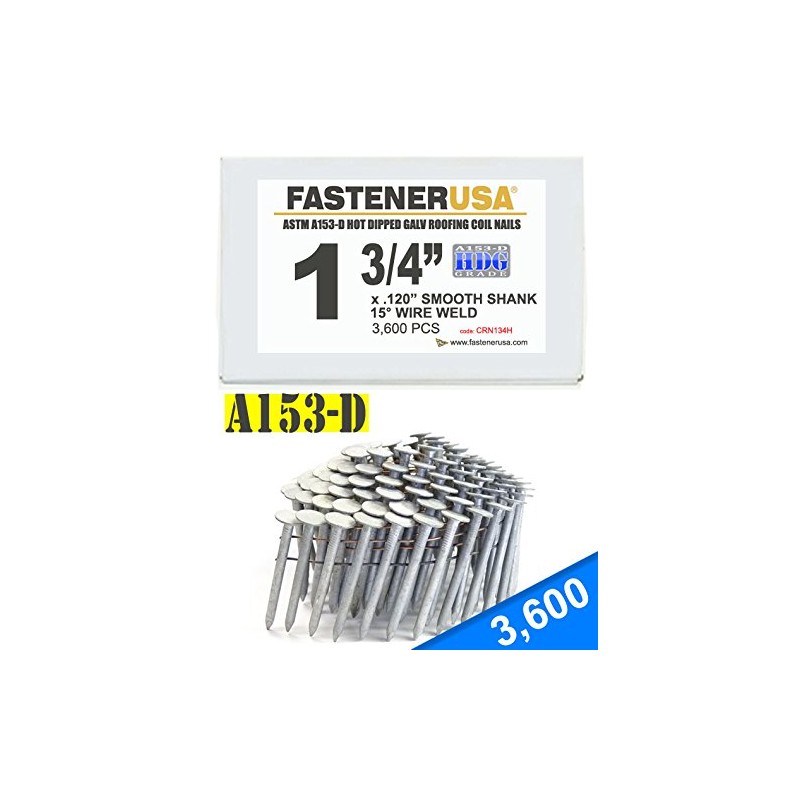 1 3/4" Smooth A153-D HDG Coil Roofing Nails 3,600ct