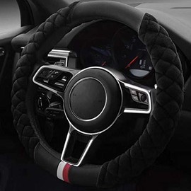 Steering Wheel Cover Winter Warm Plush Soft Car Protector Universal Fur Wheel Interior Accessories Black