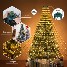 Luces para Árbol de Navidad,400 LED Luces de Anillo para Interiores y Exteriores,Decorar el Árbol de Navidad, 1,75m 16 Luces de Cadena,8 Modos de Iluminación, Decoración Navideña (Amarillo)