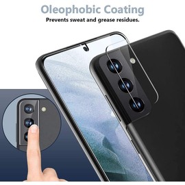 [3+2 Pack] Galaxy S21 Screen Protector Include 3 Pack Tempered Glass Screen Protector [with Installation Frame] + 2 Pack Tempered Glass Camera Lens Protector, HD, 9H Hardness, Bubble Free, Anti-Scratch