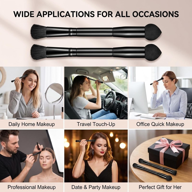 2 Pcs Black Dual Ended Hairline Brushes with Sponge Tip