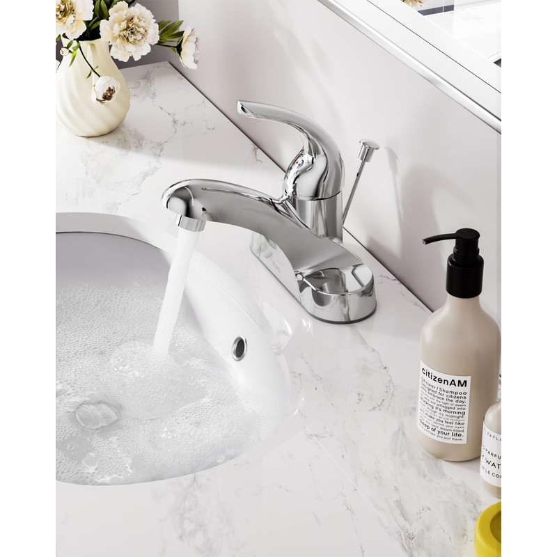 WOWOW Bathroom Faucet 1 Handle Low Arc Single Handle 4
