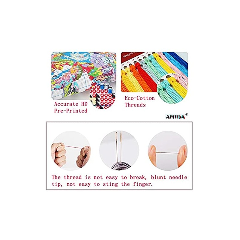 Amiiba Stamped Cross Stitch Kits, Animal Colorful Giraffe DIY 11CT