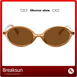 Breaksun Retro Oval Sunglasses for Women Men Trendy Round Sunnies 90s Vintage Style, Coffee/Dark Brown, MM