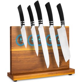 Magnetic Knife Block – Double-Sided Acacia Wood Knife Holder Stand, Strong Magnet Storage for Kitchen Knives & Utensils, Space-Saving Countertop Organizer