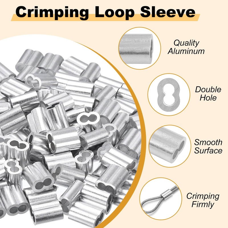 Yinpecly 100pcs 1/8" Wire Rope Aluminum Crimping Loop Sleeves and