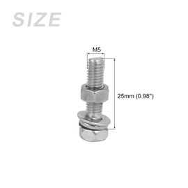 METALLIXITY Hex Bolts Hex Bolts Nuts M5x25mm Set of 15 304 Stainless Steel with Full Bolt Nut Flat Washers & Lock Washers Furniture Repair Silver Tone