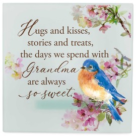 Elanze Designs Days We Spend with Grandma - Always So Sweet - 4x2.5 Inch Multicolor White Frosted Glass Square Tabletop Candle Holder - LED Tealight Candle Included