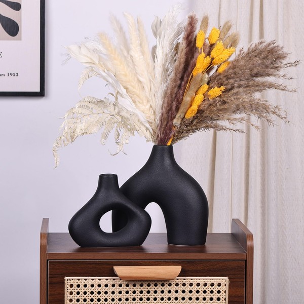 Ceramic Donut Vase Set of 2 - Minimalist Nordic Black