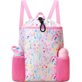 RHCPFOVR Drawstring Backpack for Kids - Swim Bags for Girls Beach Swimming Pool Lightweight Draw String Bags Waterproof Sports Gym Bag With Two Water Bottle Holder