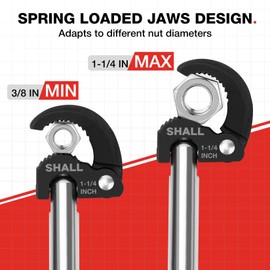SHALL 11'' Basin Wrench, Adjustable Sink Wrench, Full Polished Tap Nut Spanner with 3/8'' to 1-1/4'' Jaw Capacity for Hard to Reach Spaces