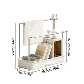 Kitchen Sink Organiser Kitchen Bathroom Space Saving Kitchen Organiser Sink Organiser with Drain Pan, Cloth Holder, Sponge Holder Dish Cloth Holder Shelf and Removable Collection Tray