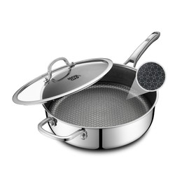 SNOWCLAD Frying Pans Nonstick with Lid,Hybrid Non Stick 5 Quart Saute pan,PFOA Free Cookware,Stainless Steel skillet,12 inch Deep Saute Pan,Dishwasher&Oven Safe,Works on All Cooktops