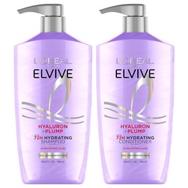 L'Oreal Paris Elvive Hyaluron Plump Champú y acondicionador para cabello deshidratado y seco con complejo de cuidado de ácido hialurónico, 1 kit (2 productos)