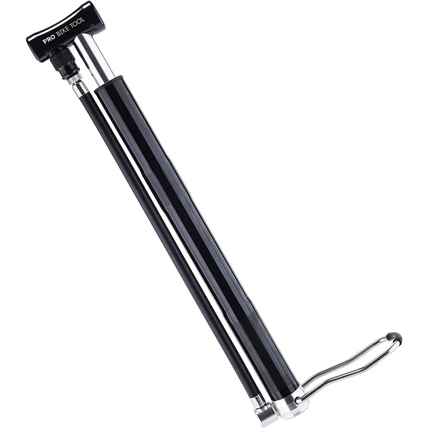 PRO BIKE TOOL Mini Bike Pump Floor Pump Secure Inflation Presta and Schrader Valve Connection, High Pressure Bike Pump with Peg Stabilising Foot for Tyres, Road, Hybrid and Material, Black