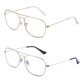 JM 2-Pack Aviator Reading Glasses Women Metal Frame Blue Light Blocking Computer Readers 4.00(Gold & Silver)