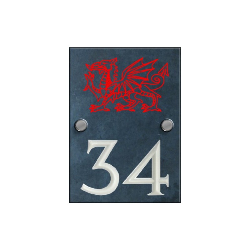 Engraved Slate House Number Sign Plaque with Hand Painted Motif