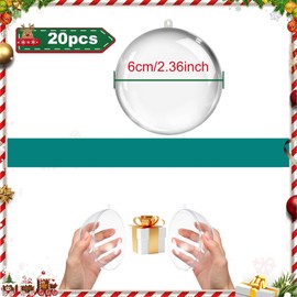 Pack of 20 Clear Christmas Baubles, Fillable Acrylic Baubles, Transparent Plastic Christmas Tree Baubles, Christmas Tree Decorations, Christmas Tree Baubles, Clear for Christmas, Wedding, Party, Home